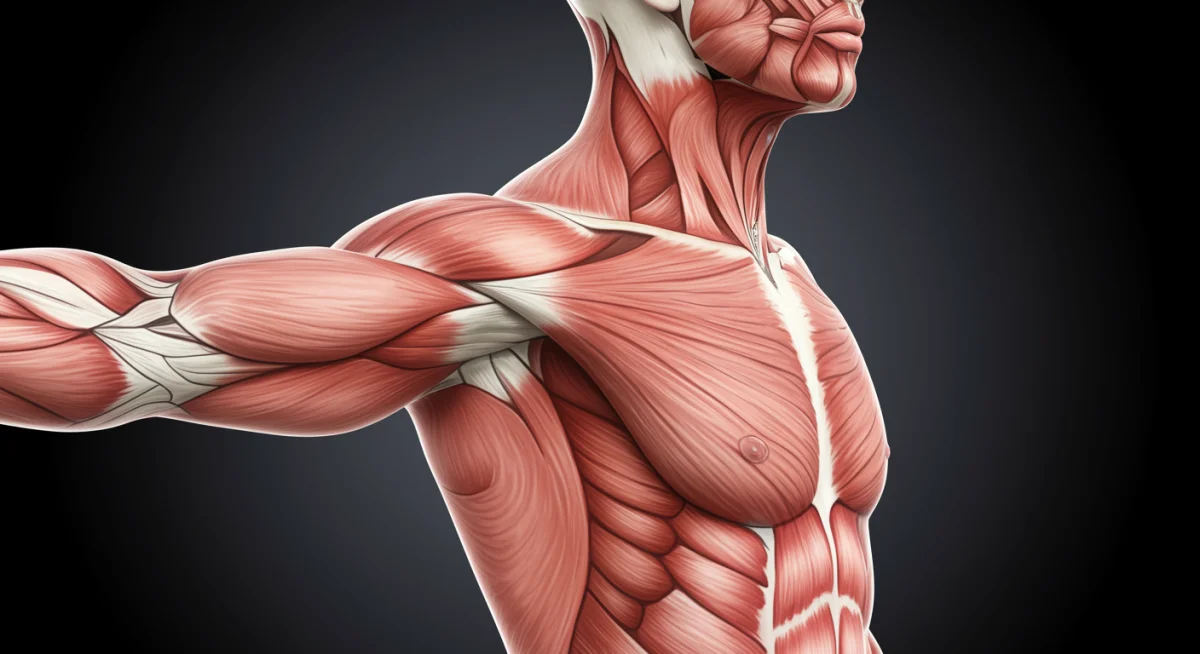 Ilustração detalhada do sistema musculoesquelético humano, com foco em músculos e articulações essenciais para o movimento.
