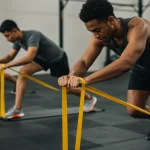 Prevenção de Lesões no Esporte: Dicas de Fisioterapeutas para 2025 Atletas realizando exercícios de prevenção de lesões com foco e dedicação em um ambiente de treino moderno.