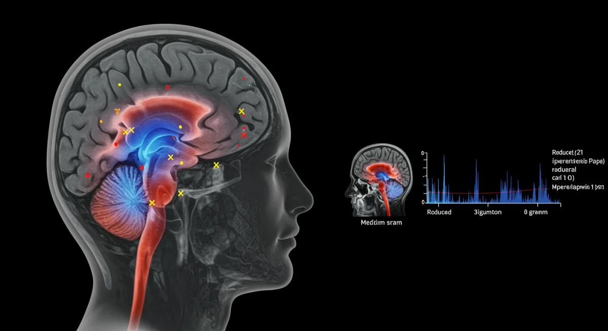 Gráfico cerebral mostrando a atividade reduzida em áreas de estresse após meditação.