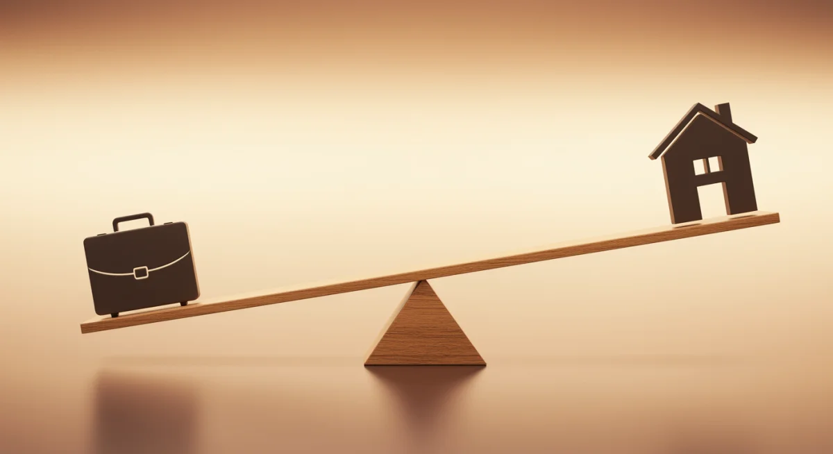 Balança simbolizando o equilíbrio entre vida profissional e pessoal, com limites bem definidos.