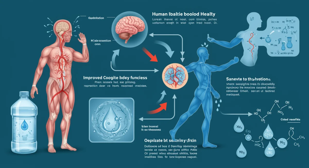 Infográfico detalhando os efeitos da hidratação na função cerebral e energia.