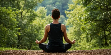 Pessoa meditando em um ambiente natural tranquilo, simbolizando o viver o presente com mindfulness.