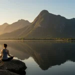 Desvendando a Conexão Mente-Corpo: Estratégias para Reduzir o Estresse em 2025 Pessoa meditando em um lago ao nascer do sol, simbolizando a conexão mente-corpo e a busca por equilíbrio.