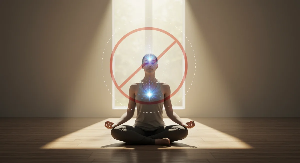 Pessoa meditando em ambiente tranquilo, protegendo sua energia mental com limites claros.