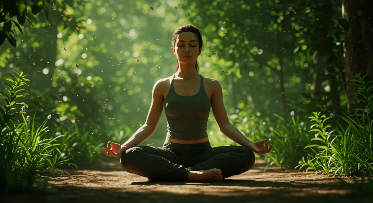 Pessoa meditando em um ambiente tranquilo, representando a importância da saúde mental para a energia diária.