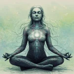 Mulher meditando em posição serena, simbolizando autoconhecimento e equilíbrio mental para 2025.