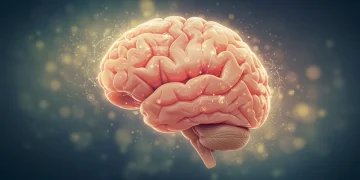 Representação abstrata e vibrante da neurociência da felicidade e bem-estar mental