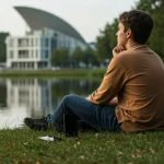 Desconexão digital: Mente presente em 2025 Pessoa em ambiente natural meditando, com celular ao lado, simbolizando a desconexão digital e a busca por uma mente mais presente.