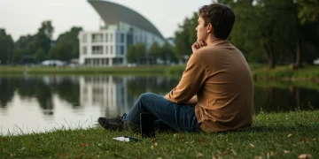 Pessoa em ambiente natural meditando, com celular ao lado, simbolizando a desconexão digital e a busca por uma mente mais presente.