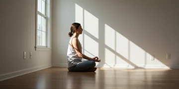 Pessoa meditando em um ambiente tranquilo, simbolizando a redução do perfeccionismo e o bem-estar mental.