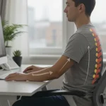 Postura Correta e Dores Crônicas: Guia Completo com 5 Exercícios Pessoa demonstrando postura sentada correta em um ambiente de trabalho ergonômico.