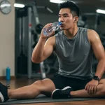 Recuperação Pós-Exercício: 4 Estratégias Essenciais para Reduzir a Fadiga Pessoa se recuperando após treino intenso, bebendo água e alongando músculos.