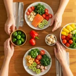 Nutrição Consciente no Brasil: Humor e Energia em 2025 Mesa com refeição saudável e colorida, simbolizando nutrição consciente no Brasil.