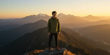 Pessoa em pico de montanha simbolizando resiliência e superação de desafios em 2025.