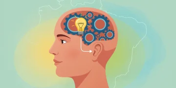 Pessoa com mente clara e engrenagens girando suavemente, representando a eficácia da TCC no Brasil.