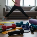 Equipamentos Essenciais Treino em Casa: Top 5 Custo-Benefício 2025 Pessoa se exercitando em um ambiente doméstico com equipamentos de treino essenciais e organizados.