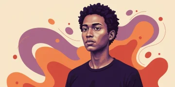 Pessoa com expressão calma e determinada enfrentando desafios abstratos, simbolizando resiliência mental e força interior.