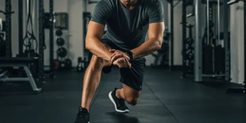 Atleta realizando alongamento leve após o treino, exemplificando descanso ativo e recuperação muscular.