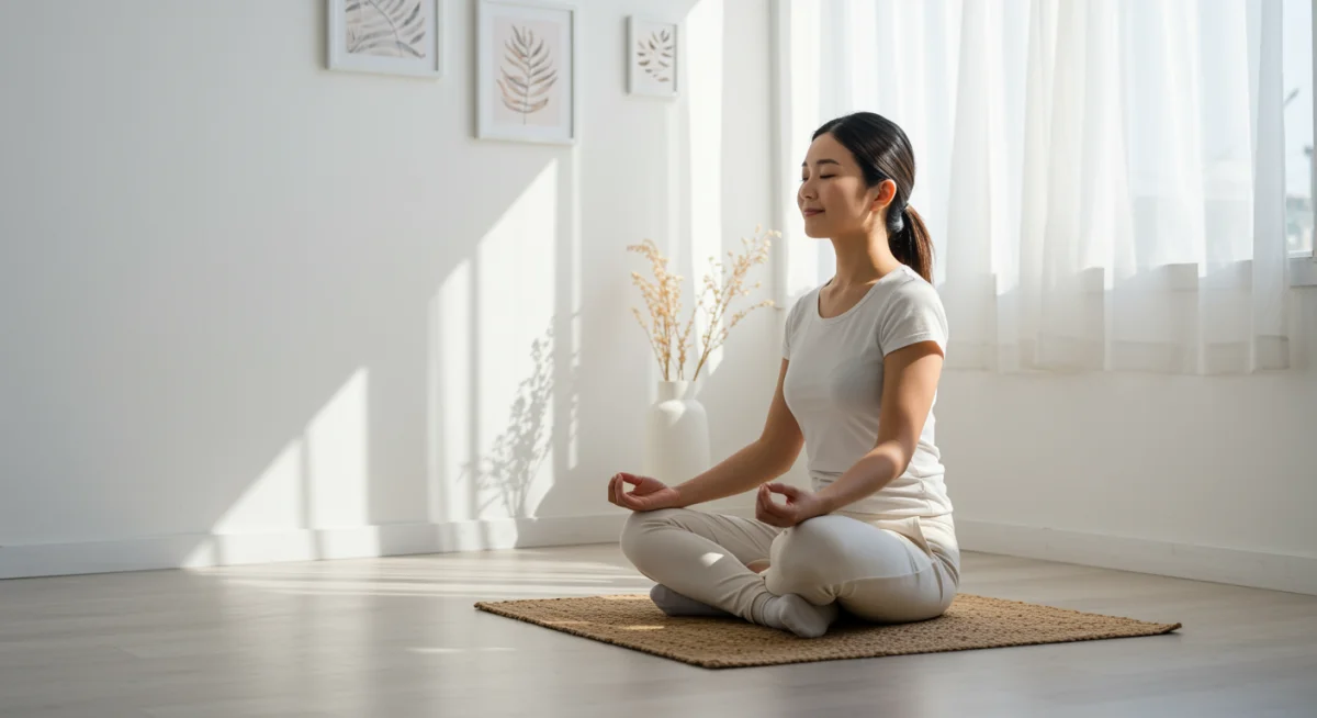 Pessoa praticando meditação mindfulness para reduzir o estresse e aumentar a clareza mental.
